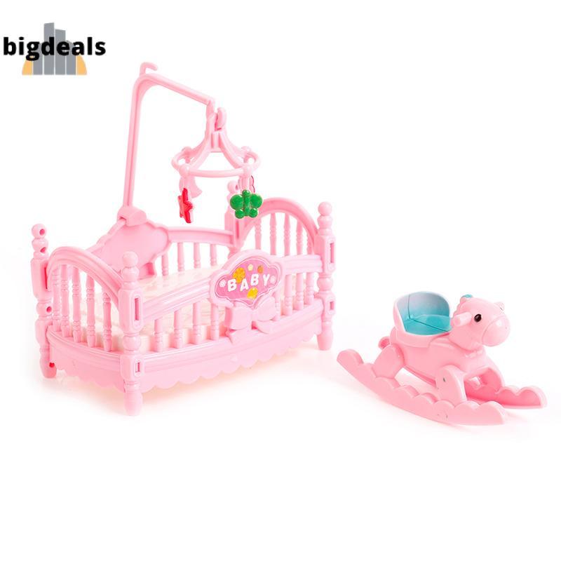 Blossom Bazaar Miniature เปลเตียงและม้าไม้สําหรับเด็กสาวของขวัญตุ๊กตา House Decor BB