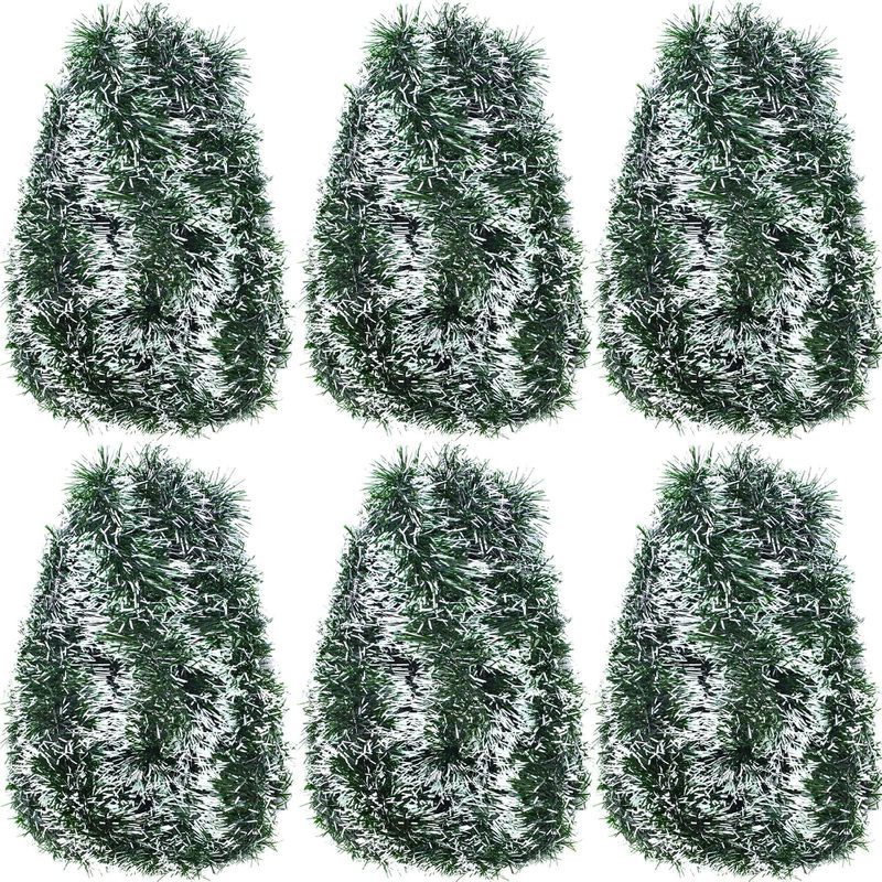 Shappy 90 Ft 6 Rolls Christmas Tinsel Garland สําหรับต้นไม้,สีขาวเคล็ดลับสีเขียว