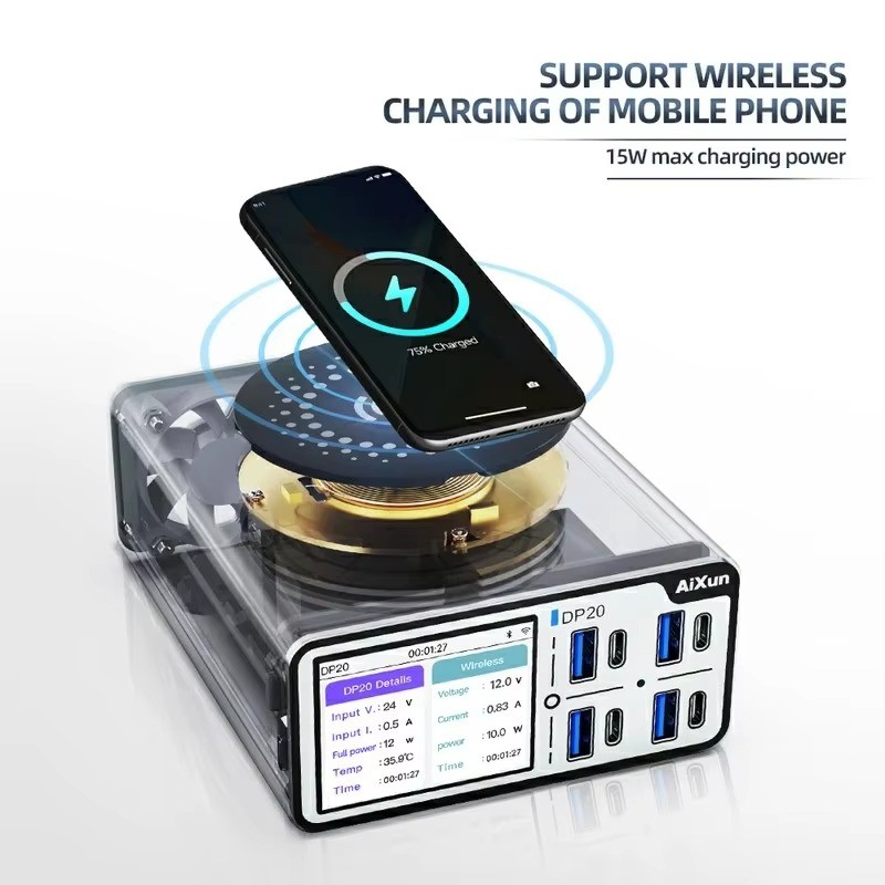 JCID JC AIXUN DP20 สมาร์ทมัลติฟังก์ชั่นเดสก์ท็อปสมาร์ท Fast Charger สําหรับโทรศัพท์มือถือ 200W PD QC