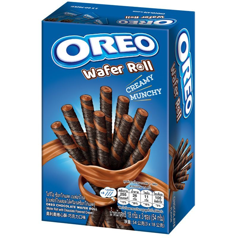 โอรีโอเวเฟอร์โรลรสช็อกโกแลต 54กรัม Oreo Chocolate Wafer Roll 54g.