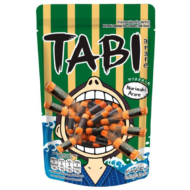 ทาบิอาราเระข้าวอบกรอบพันสาหร่าย 42กรัม Tabi Arare Norimaki Japanese Rice Crackers 42g.