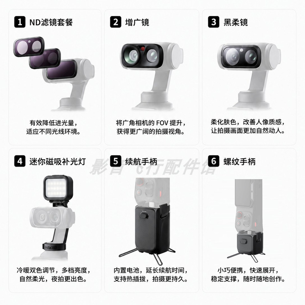 Shadow Stone lnsta360 Luna UltraND Filter เลนส์กว้างสีดําเลนส์นุ่มเติมแสงแบตเตอรี่ Life Handle อุปกร
