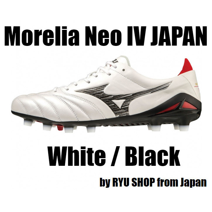 Mizuno MORELIA NEO 4 IV JAPAN รองเท้าฟุตบอลสีขาว/ดํา P1GA233009, พร้อมกล่องเดิม HA78