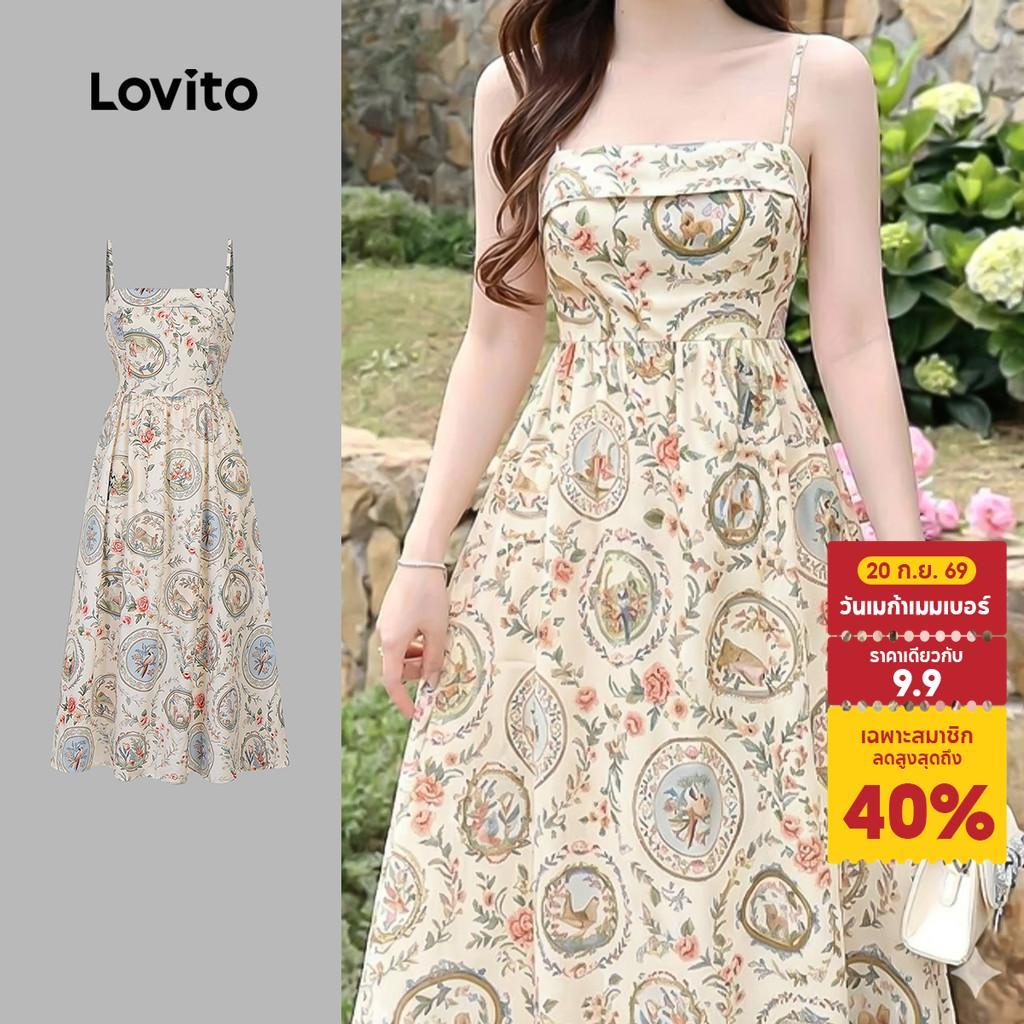 Lovito โบโฮ เดรส เดรสฤดูร้อนฤดูใบไม้ผลิแบบเพ้นท์มือสําหรับผู้หญิง L198ED114