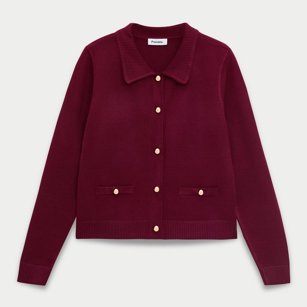 [Pomelo] เสื้อคาร์ดิแกนดีเทลปก / Collared Knit Cardigan — صورة 6