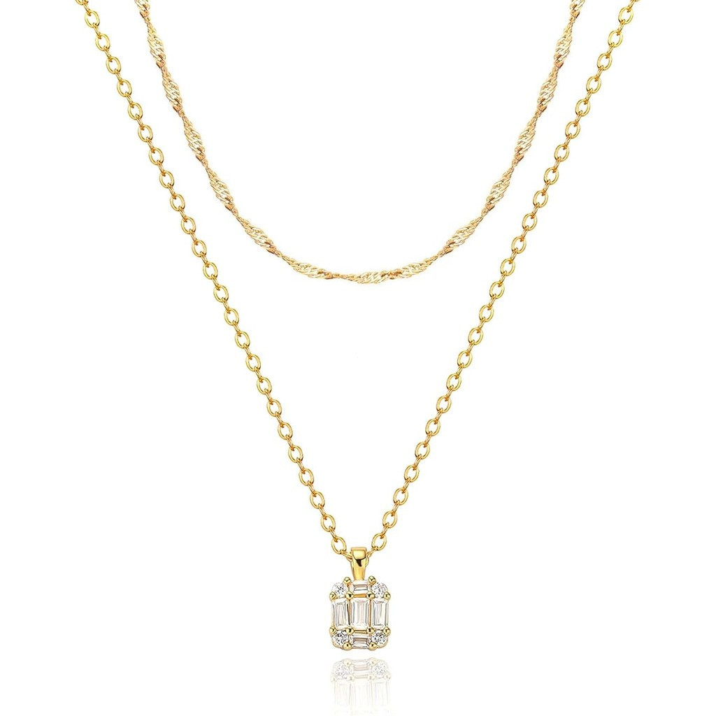 Zeffy Diamond Necklaces for Women, Dainty Gold Necklace 18k Gold Plated Layered Necklaces Simple Gol