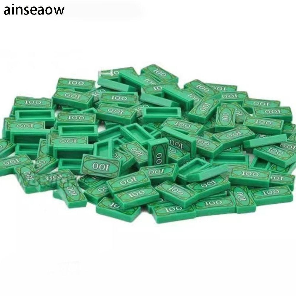 AINSEOW ของเล่นบล็อกตัวต่อ 20 ชิ้น, อุปกรณ์บล็อกเม็ดเล็กเงินสีเขียว, ตุ๊กตาเศรษฐีตลก USD แกล้งเล่นตก