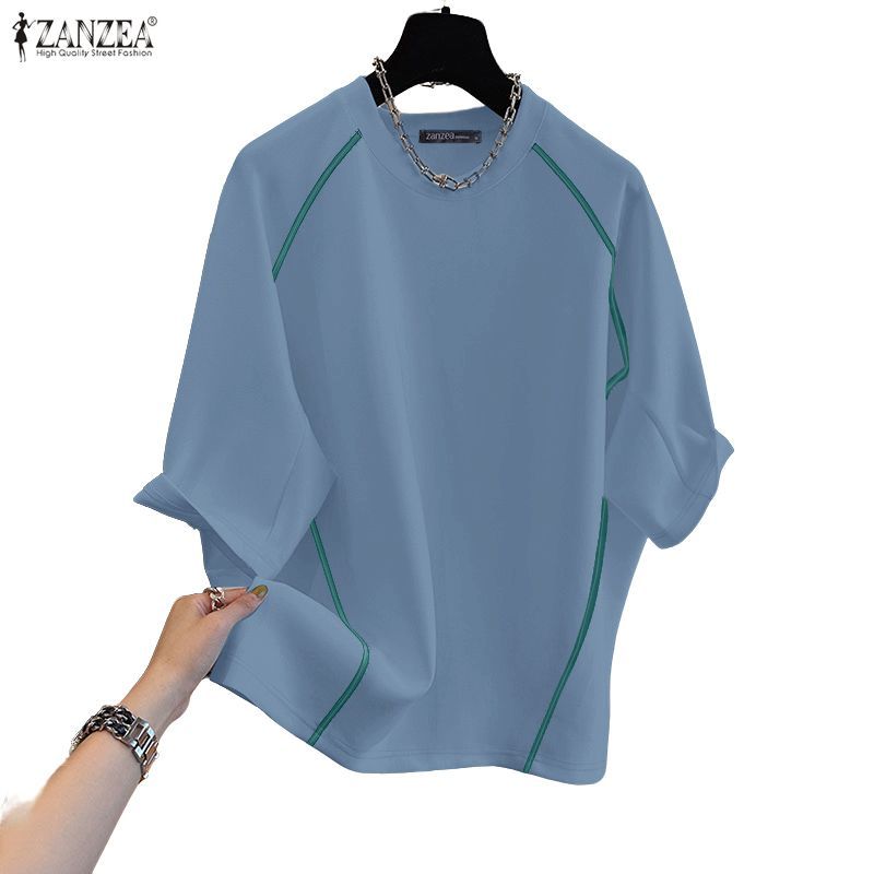 ZANZEA เสื้อยืดหลวมแขนสามส่วนสไตล์คอลูกเรือ สำหรับสตรี ราคา ถูกที่สุด ดีลบีเคเค แกลเลอรีภาพที่ 6