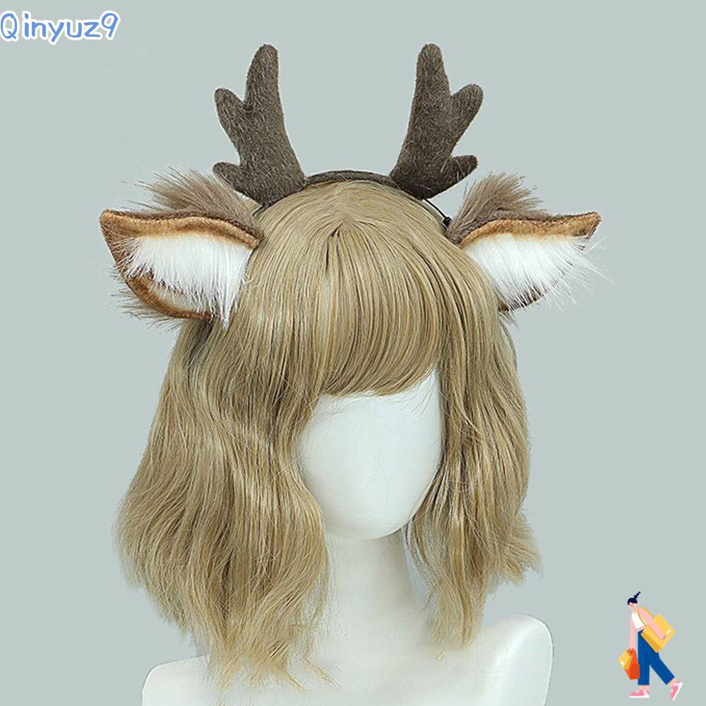 QINYUZ9 Reindeer Antler Headband, Party Headpiece Plush Deer Ears Head Hoop,ตกแต่งเทศกาลน่ารักคริสต์