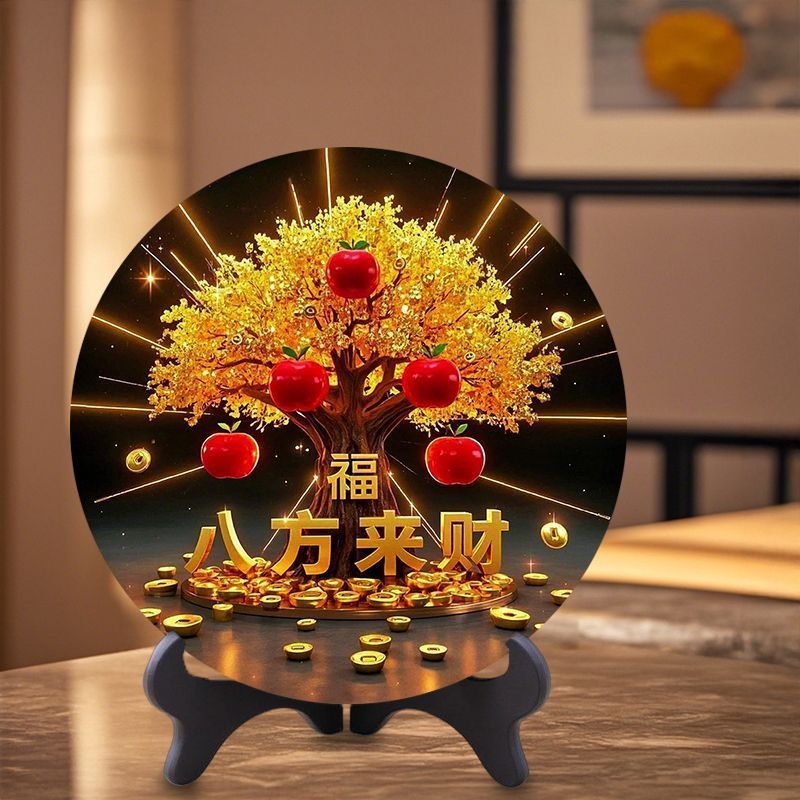 家有招财树财源滚滚来圆形摆台旺财摆旺宅电视柜柜客厅摆There is a fortune tree in the family. The money is rolling in to the roun