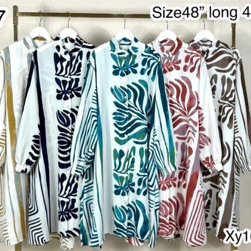 BLOUSE FALISHA BAJU LABUH / KEMEJA LABUH MUSLIMAH BERCORAK P.7 MATERIAL MOSCREPE