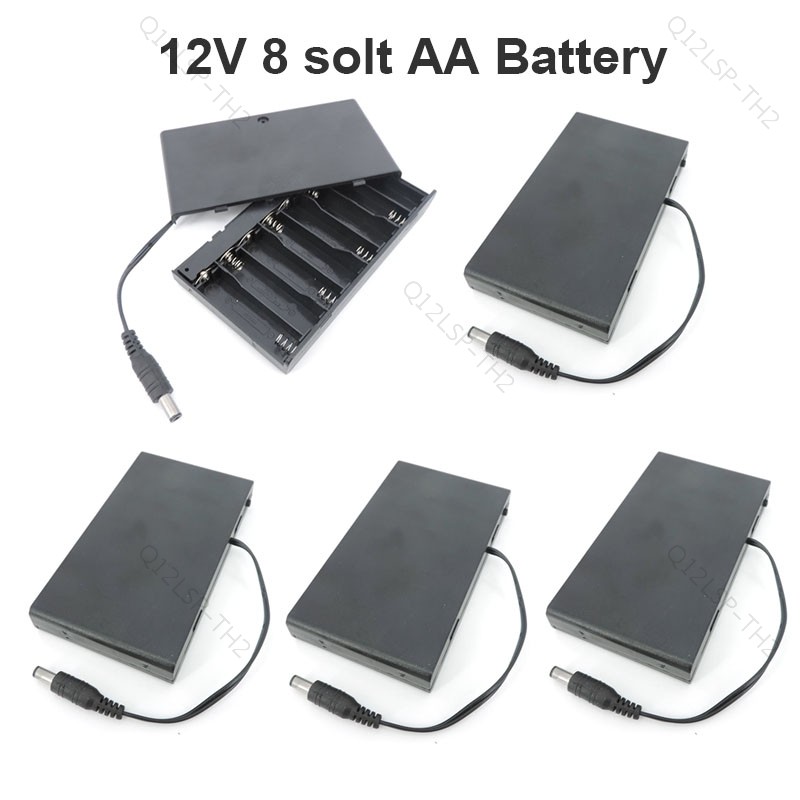 5pcs 12V 8 solt AA แบตเตอรี่ 1.5v 8x1.5V ผู้ถือกล่อง 8AA พร้อมสวิทช์เปิด/ปิดแบตเตอรี่ DC 5.5x2.1 มม.