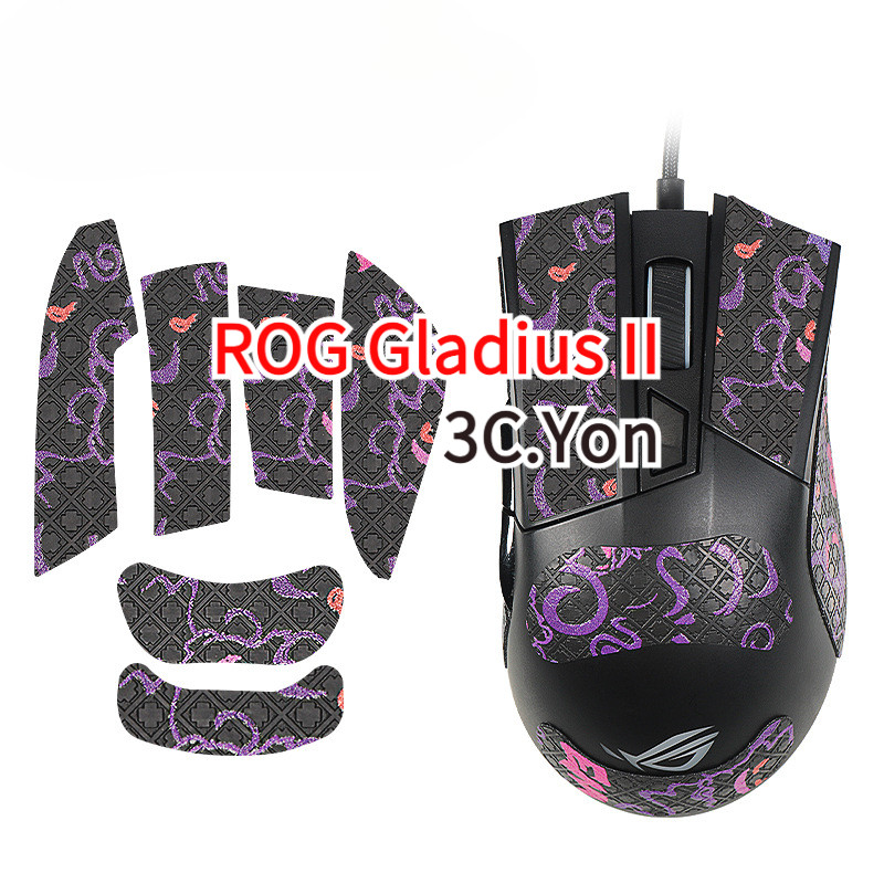 Mouse Grip ROG Gladius II เมาส์สําหรับเล่นเกมแบบมีสาย USB Ergonomics FPS กันลื่นด้านข้างผิวสติกเกอร์ Asus ยืดหยุ่นฟิล์มป้องกันกันเหงื่อ Anti-Scratch Palm Pads