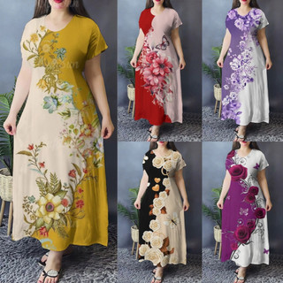 Women’s 3D Print Flowers Short Sleeve Maxi Dress Plus Size Summer Vacation 2025