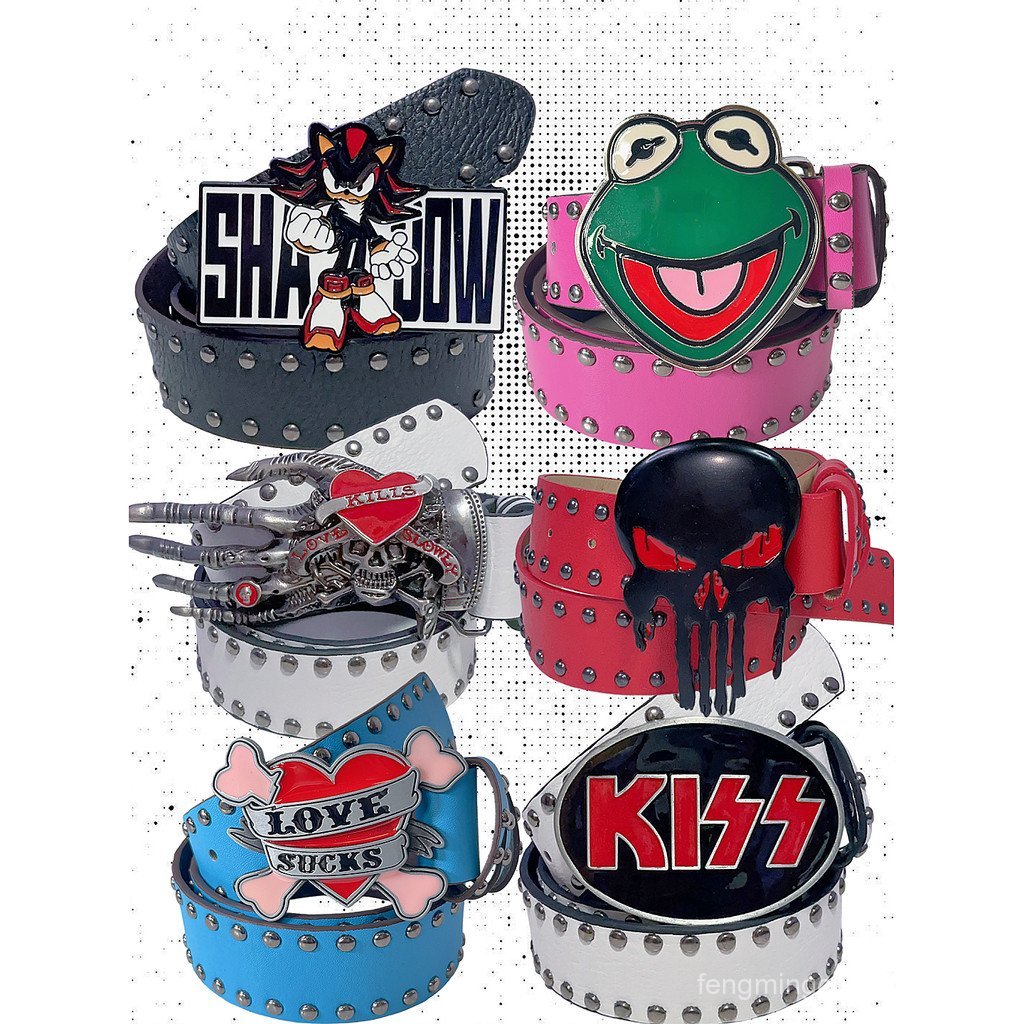 Y2K Millennium Hot Girl Yabi Punk Niche Design Girl Group Rivets Skull Fashion Rock Belt