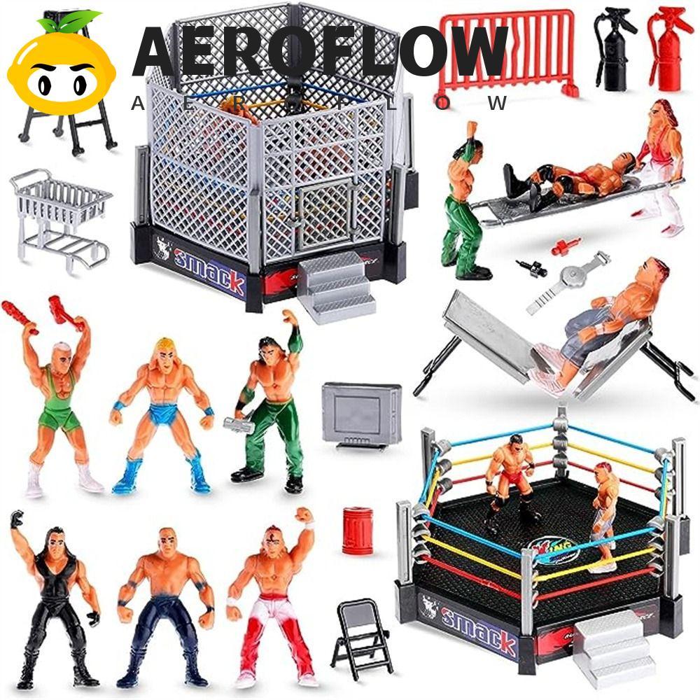 AEROFLOW ของเล่นมวยปล้ํา,สถานีต่อสู้นักมวยปล้ํานักกีฬามวยปล้ํารูป,อุปกรณ์เสริมที่สมจริงประกอบของเล่นจิ๋ว Arena Cage Gladiator ชุดเค้ก Toppers