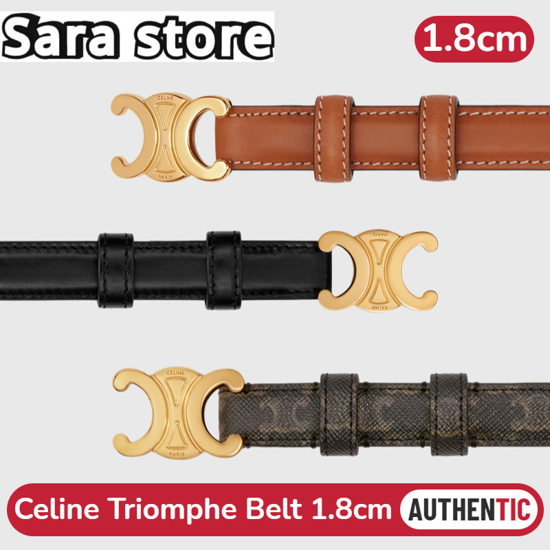 เซลีน CELINE TRIOMPHE Small Belt 1.8cm women's belt เข็มขัดสตรี 45AX63 หนังวัว
