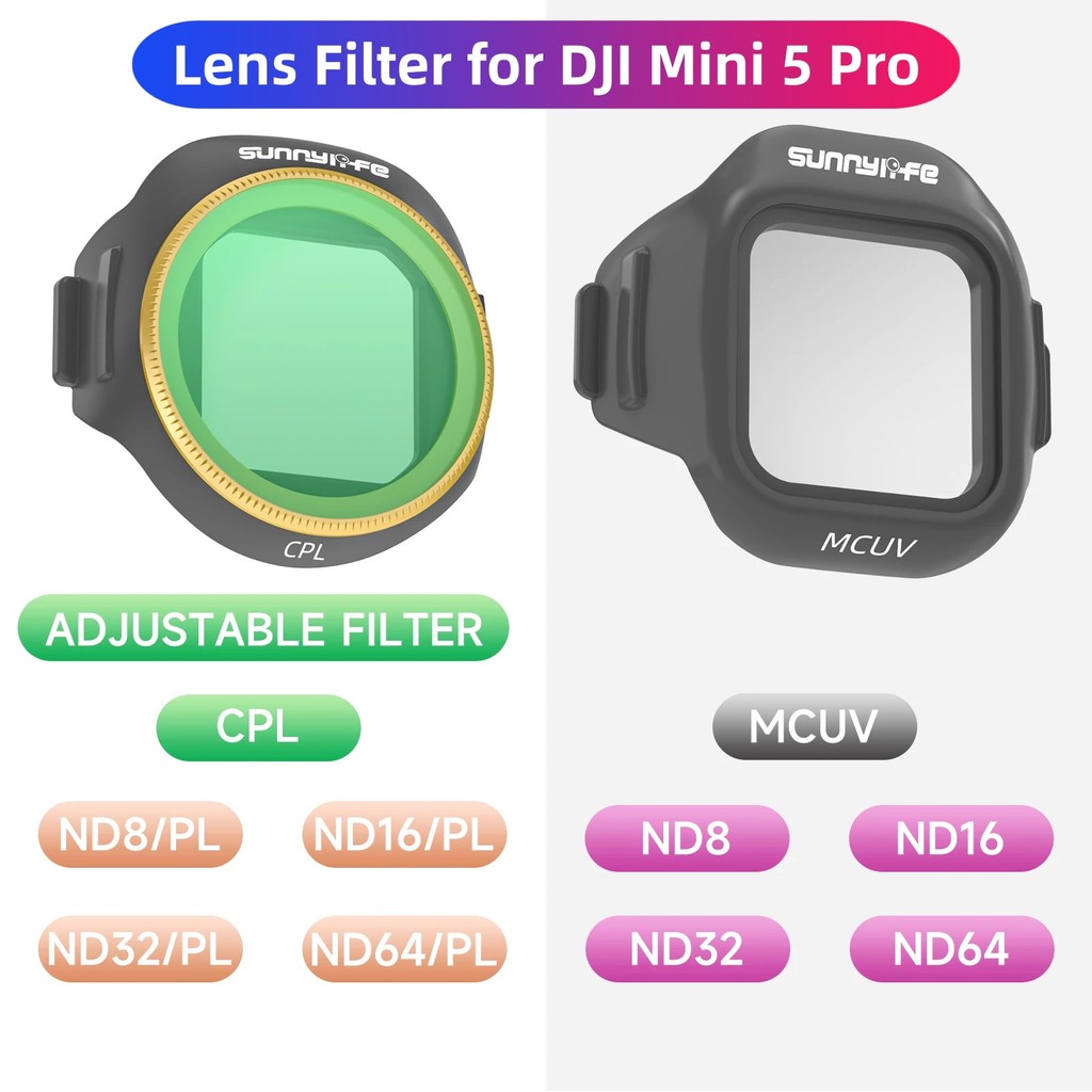 Sunnylife Optical Glass เลนส์กรองสําหรับ DJI Mini 5 Pro, MCUV, ND8/ND16/ND32/ND64, CPL ,ND8/PL ND/16