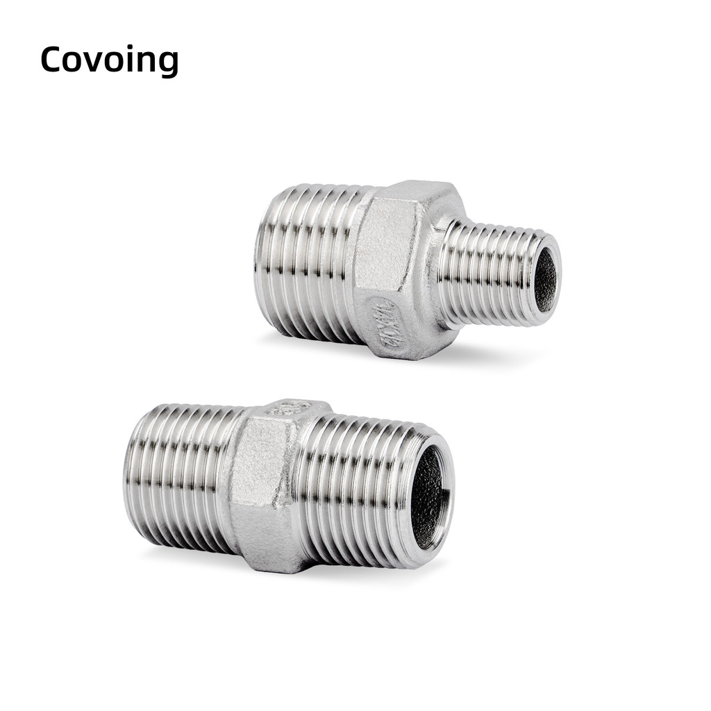 Covoing ข้อต่อสแตนเลส 304 แบบหกเหลี่ยม เกลียวนอกคู่ (Hex Nipple) ข้อต่อตรงสำหรับแปลงขนาดเกลียว แบบลดหรือขนาดต่าง แข็งแรง ทนการกัดกร่อน ใช้กับระบบน้ำ ระบบลม และงานอุตสาหกรรม ขนาด 1/2 นิ้ว และ 3/4 นิ้ว (4หุน/6หุน)