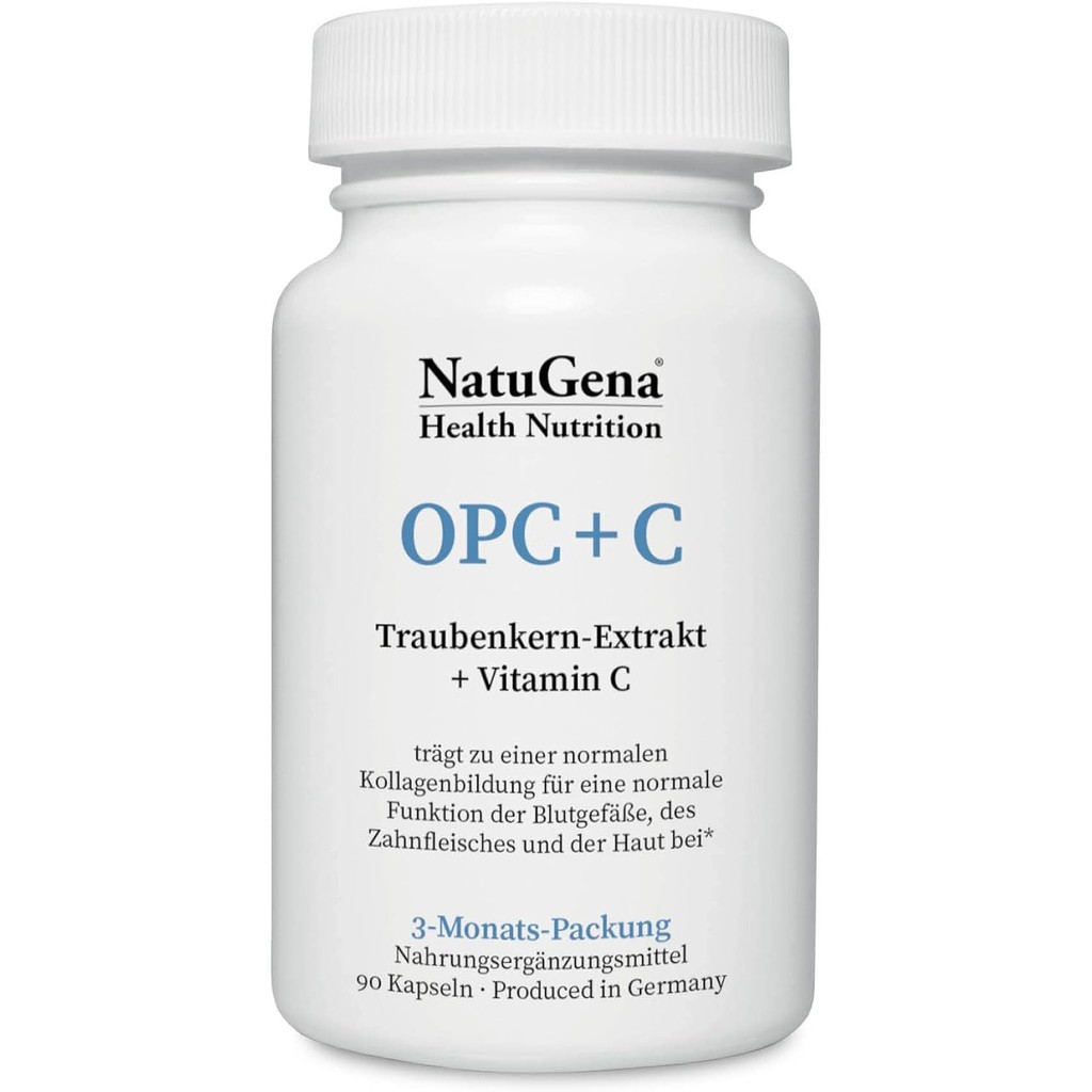 NatuGena OPC+C, สารสกัดจากเมล็ดองุ่น+วิตามินซี, การสร้างคอลลาเจน, 90 แคปซูล (แพ็คเกจ 3 เดือน)