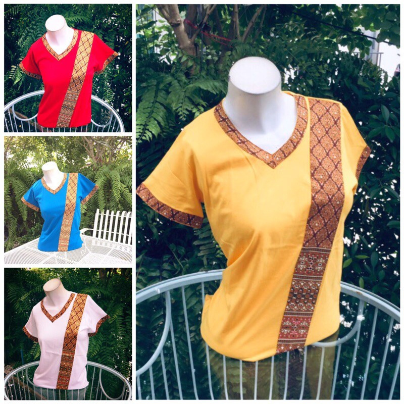 เสื้อยืดสปานุ่มคอวี ออกแบบทรงไทย