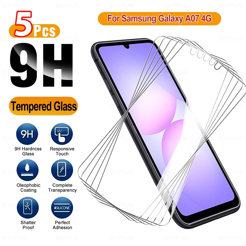 SAMSUNG สําหรับSamsung Galaxy A07 4G 5 ชิ้นป้องกันหน้าจอกระจกป้องกันSamsung A17 ฟิล์มGalaxyA17 07 Sa