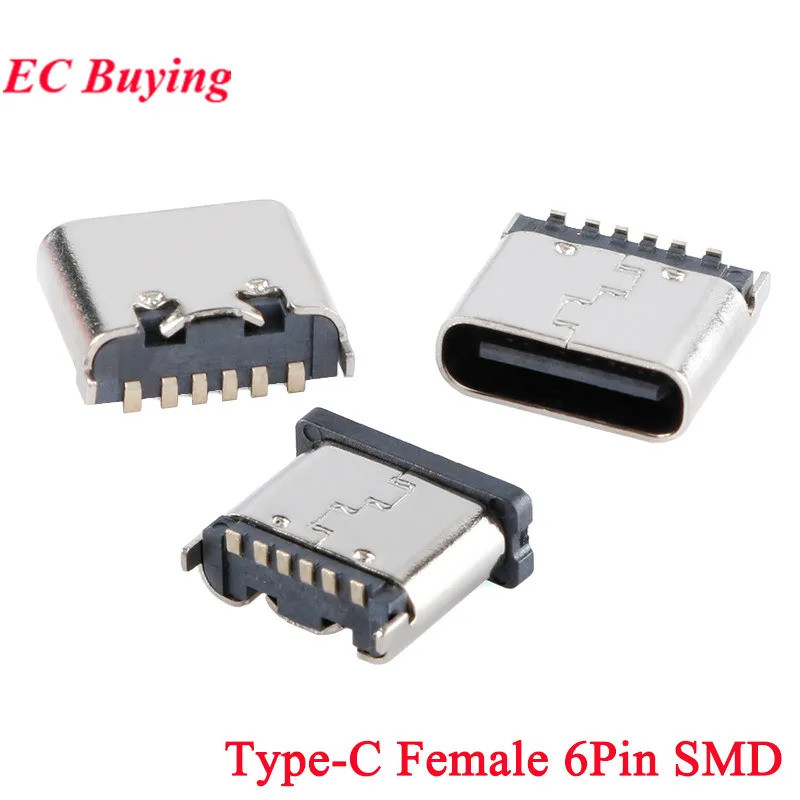10 ชิ้น/5 ชิ้น USB TYPE-C Connector 6PIN สติกเกอร์แนวตั้ง 6.8 มม.180 องศาความเร็วสูง USB-3.1 3A หญิงแจ็คซ็อกเก็ตข้อมูล Transfer