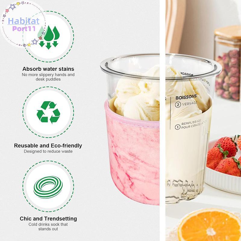 HabitatPort 4 ชิ้นไอศกรีมถ้วยสําหรับ Ninja NC501 Pints Reusable Neoprene แขนป้องกันการควบแน่นลื่นฉนว