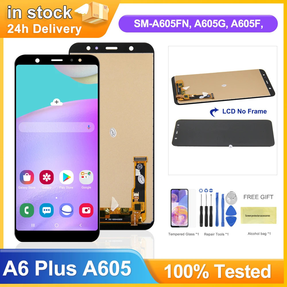 6.0 จอแสดงผลสําหรับ Samsung Galaxy A6+ 2018 A605 A605f A605g A605k จอแสดงผล Lcd Touch Screen Digitiz