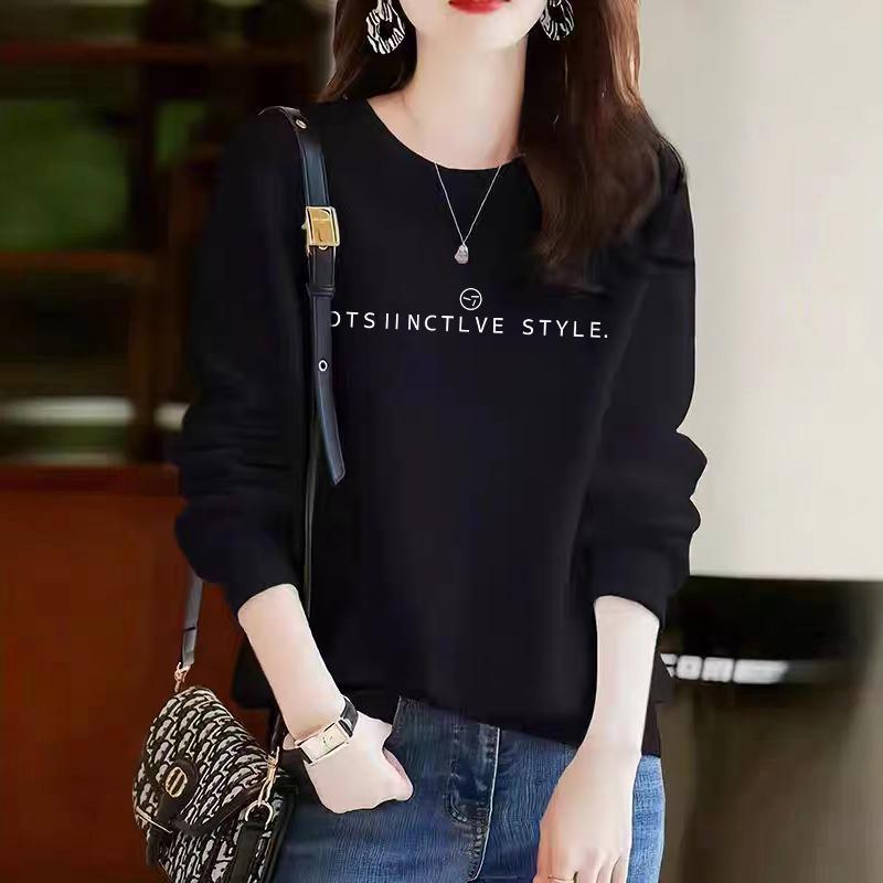 เสื้อฮู้ดคอกลมแขนยาวพิมพ์ลายแฟชั่นสตรีทสไตล์เกาหลีสำหรับผู้หญิงไซส์ใหญ่ ทรงหลวม ฤดูใบไม้ร่วง/ฤดูหนาว เสื้อตัวบนคุณภาพสูง