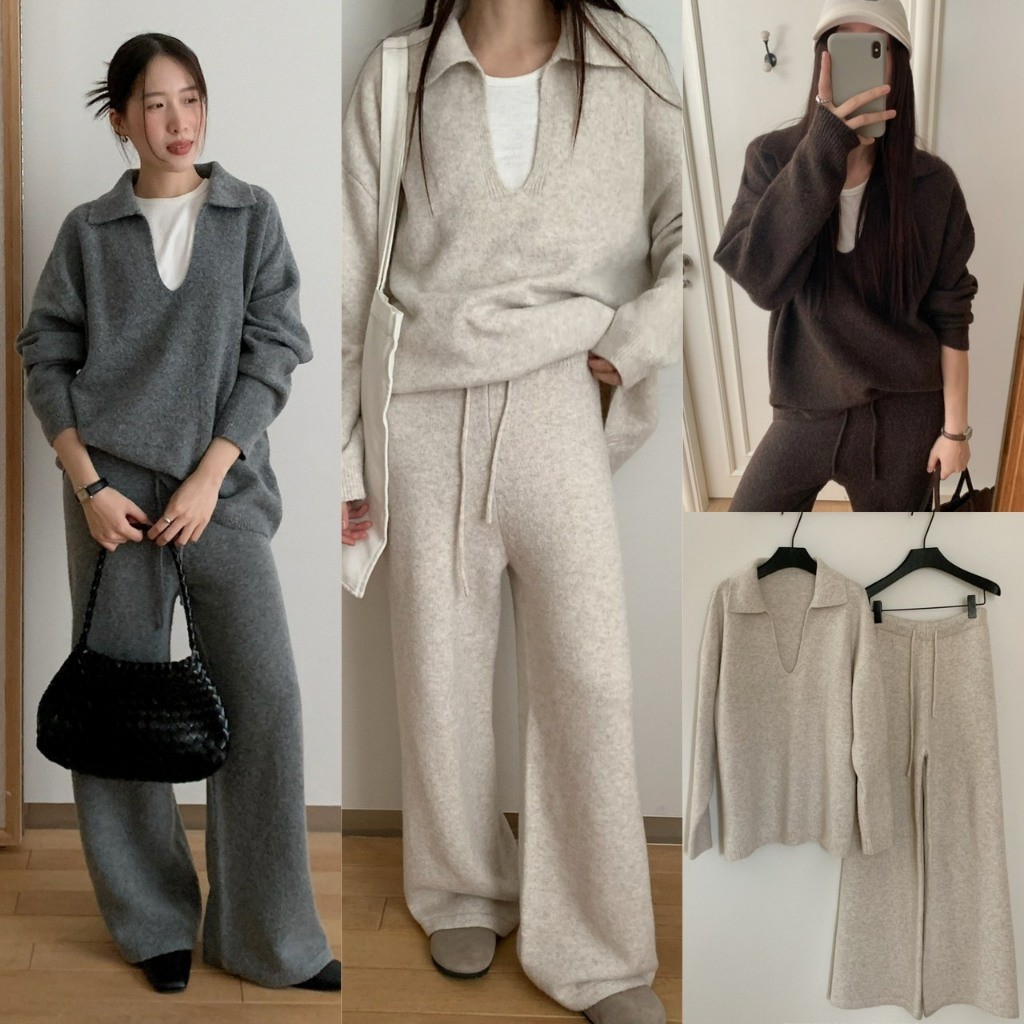 ❤ 🧵 🇰🇷 I3159+3160 เซ็ท 2 ชิ้น เสื้อแขนยาว คอวี มาพร้อมกางเกงขายาว เอวยางยืดแต่งเชือก ผ้าแฟชั่นเกาหลี TAG Inbyin 🧵🧡