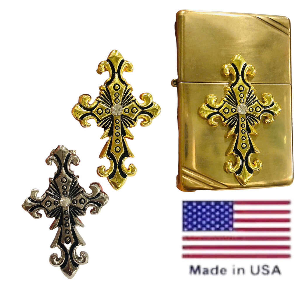 สติ๊กเกอร์ Zip po ตกแต่ง Eblem พร้อมธีม Cross วัสดุ Solid Brass สินค้าอเมริกันมาตรฐาน