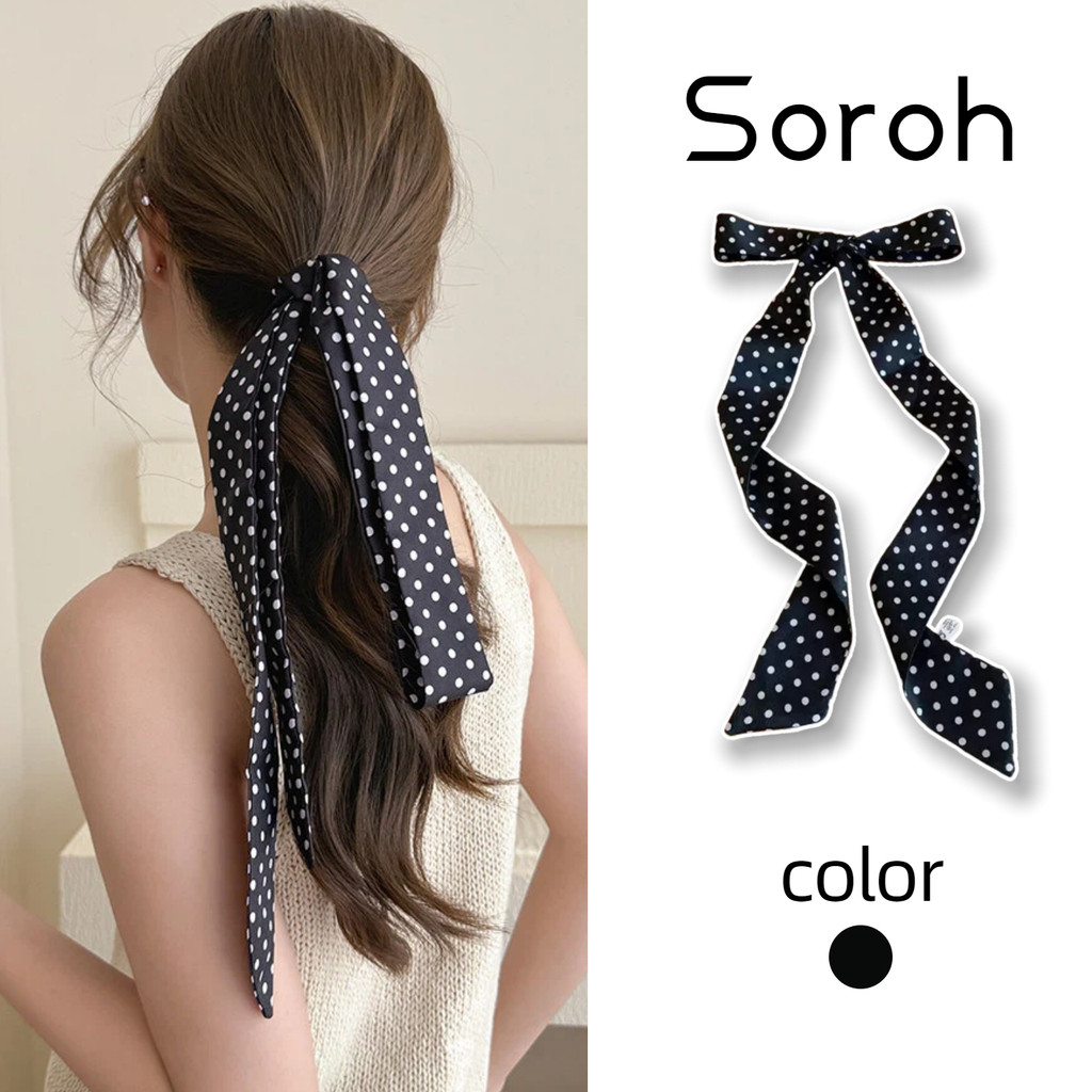 ⭐Soroh⭐ยางมัดผม นำมาใช้ได้หลายแบบ สีดำลายจุด ใหม่ เครื่องประดับ สไตล์เกาหลี แฟชั่น น่ารัก#VO-56