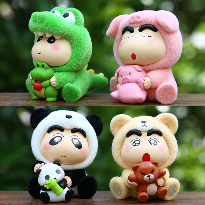 4 ชิ้น/เซ็ต 7 ซม.อะนิเมะ Crayon Shin-chan Flocking Nohara Shinnosuke คอสเพลย์ไดโนเสาร์ Panda Bear หม