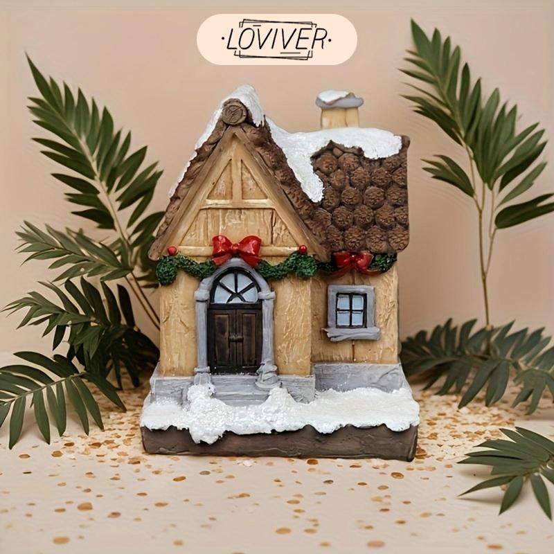 LOVIVER โมเดลบ้านคริสต์มาสวินเทจขนาดเล็ก พร้อมประติมากรรม สำหรับตกแต่งโต๊ะในเทศกาล