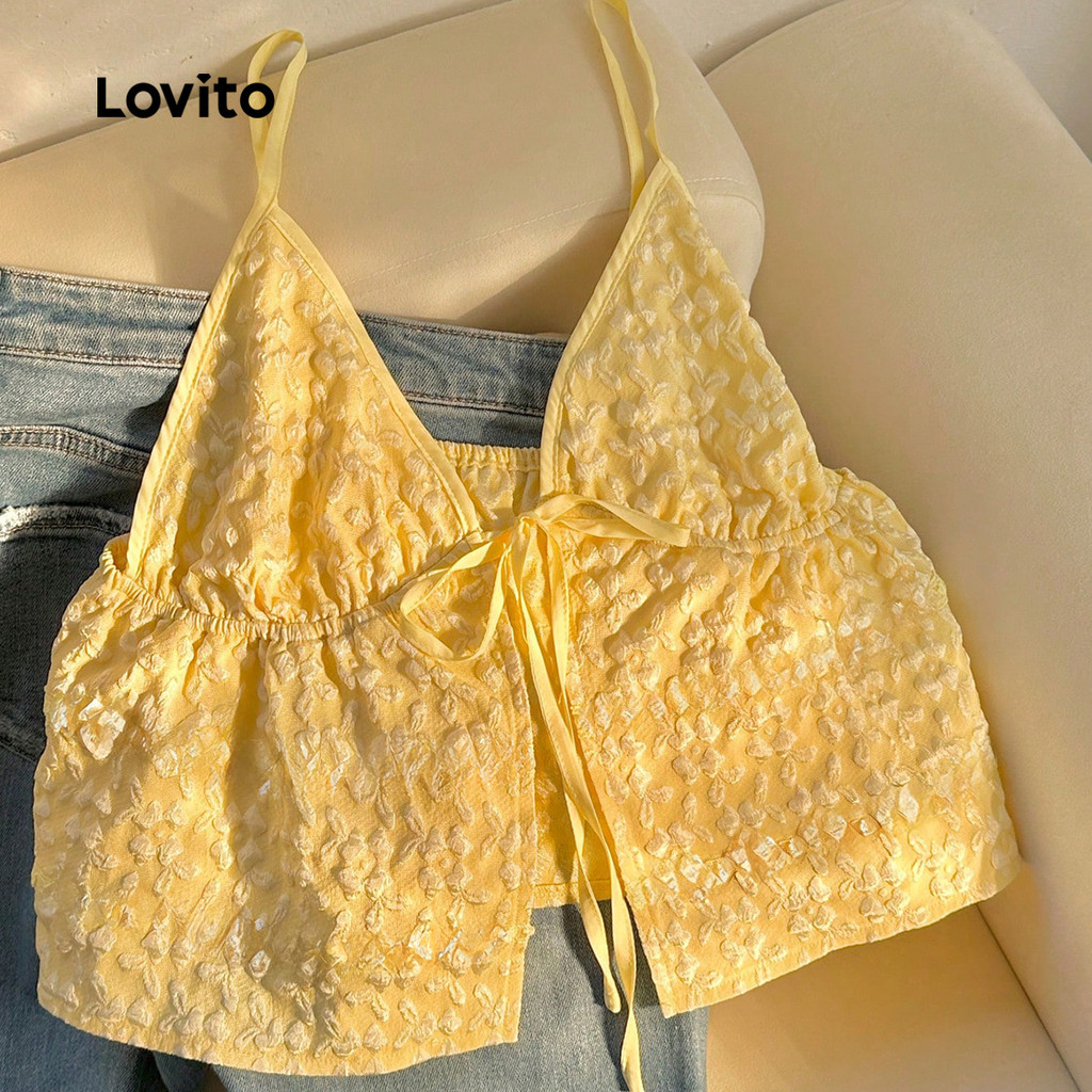 Lovito เสื้อแจ็คเก็ตผูกด้านหน้าสําหรับพักผ่อน ฤดูใบไม้ผลิ/ฤดูร้อน สีเหลือง L138ED378 - รูปที่ 3