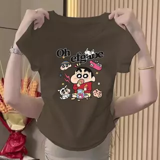 【กรุงเทพจัดส่งสินค้า】เสื้อยืดครอปผู้หญิง ลายการ์ตูน แขนสั้น ทรงสลิมฟิต สำหรับสาวอ้วน ไซส์ S-XL มีหลายไซส์ให้เลือก คอกลม