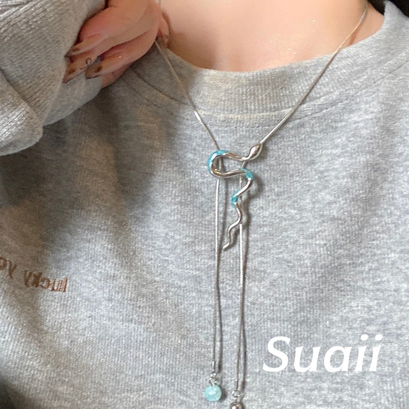 Suai ประณีตและทันสมัยโซ่รูปงูปรับจี้พู่สร้อยคอ时尚 จี้รูปงูพู่สร้อยคอ A273
