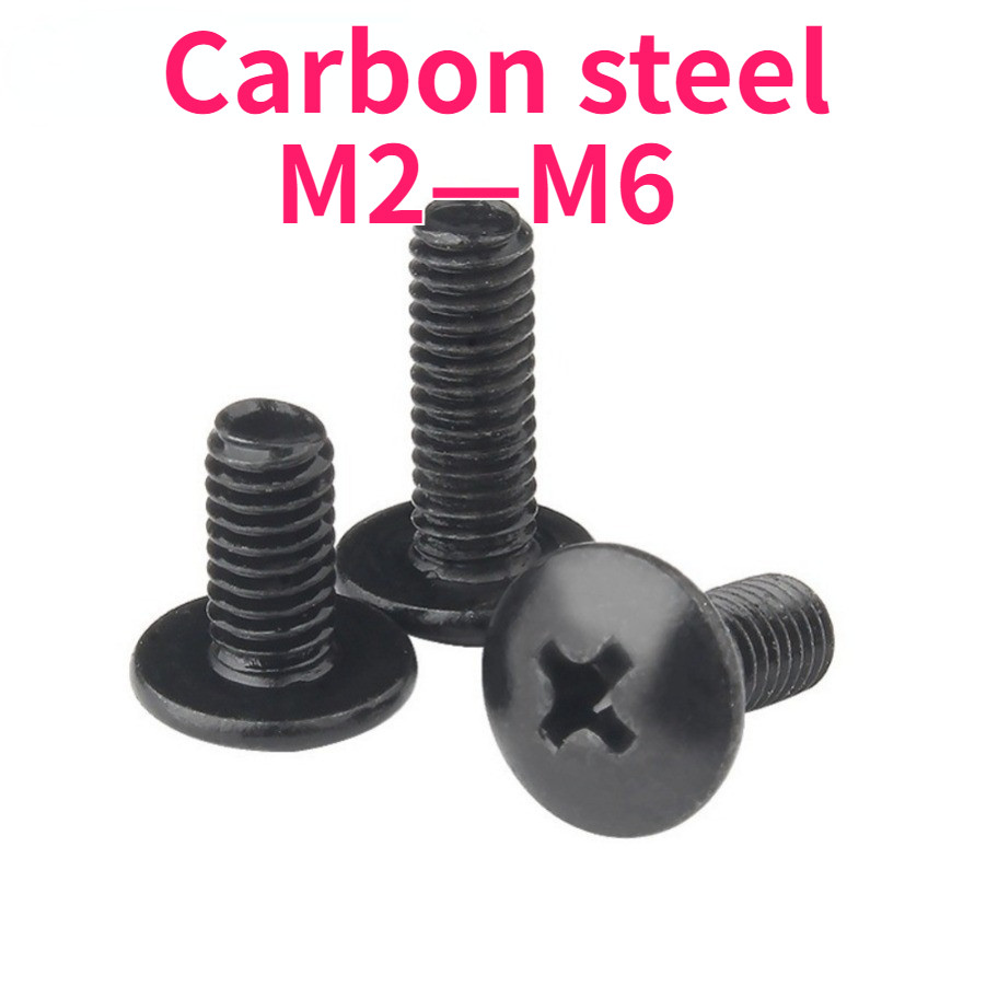 ！！！สีดําขนาดใหญ่หัวแบนข้ามสกรูหัวร่มกึ่งรอบหัวสกรูหัวเห็ดเครื่องแบนขนาดใหญ่M2/M2.5/M3/M4/M5/M6*L3-50