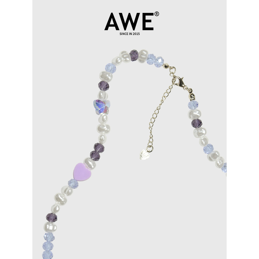 AWE สร้อยคอลูกปัดคริสตัลสีม่วง ดีไซน์คล้าย Pearls Love Smiley
