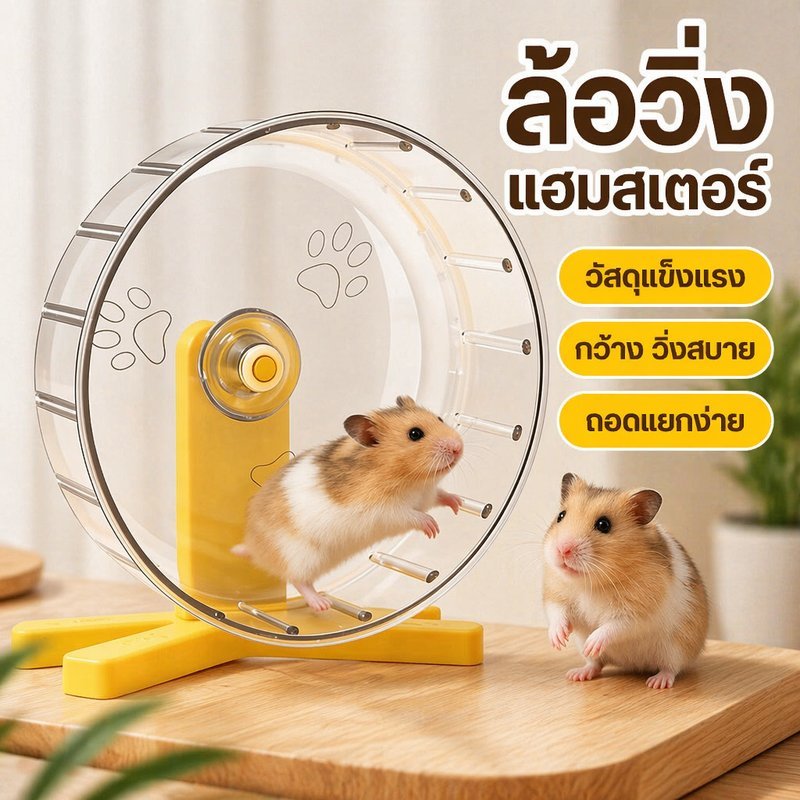 ล้อวิ่งหนูแฮมสเตอร์ วงล้อแฮมสเตอร์ พลาสติก พื้นกว้าง เงียบ หมุนลื่น ถอดล้างง่าย อุปกรณ์ออกกำลังกาย