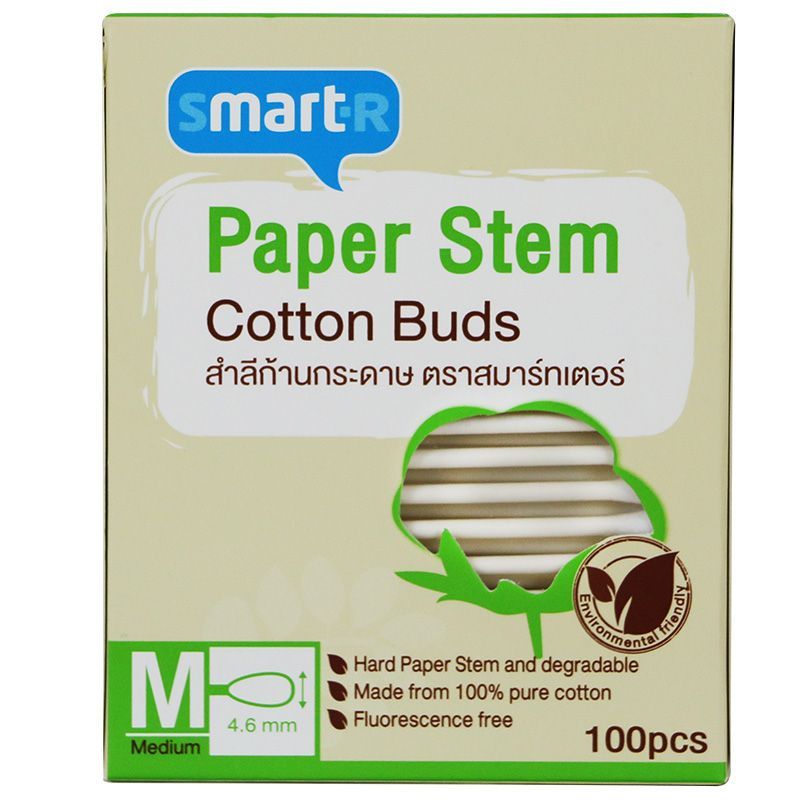สมาร์ทเตอร์สำลีก้านกระดาษ ขนาด M 100ก้าน Smarter Paper Stem Cotton Buds Size M 100pcs. [หมายเลขบาร์โค้ด 8853474062133 ]