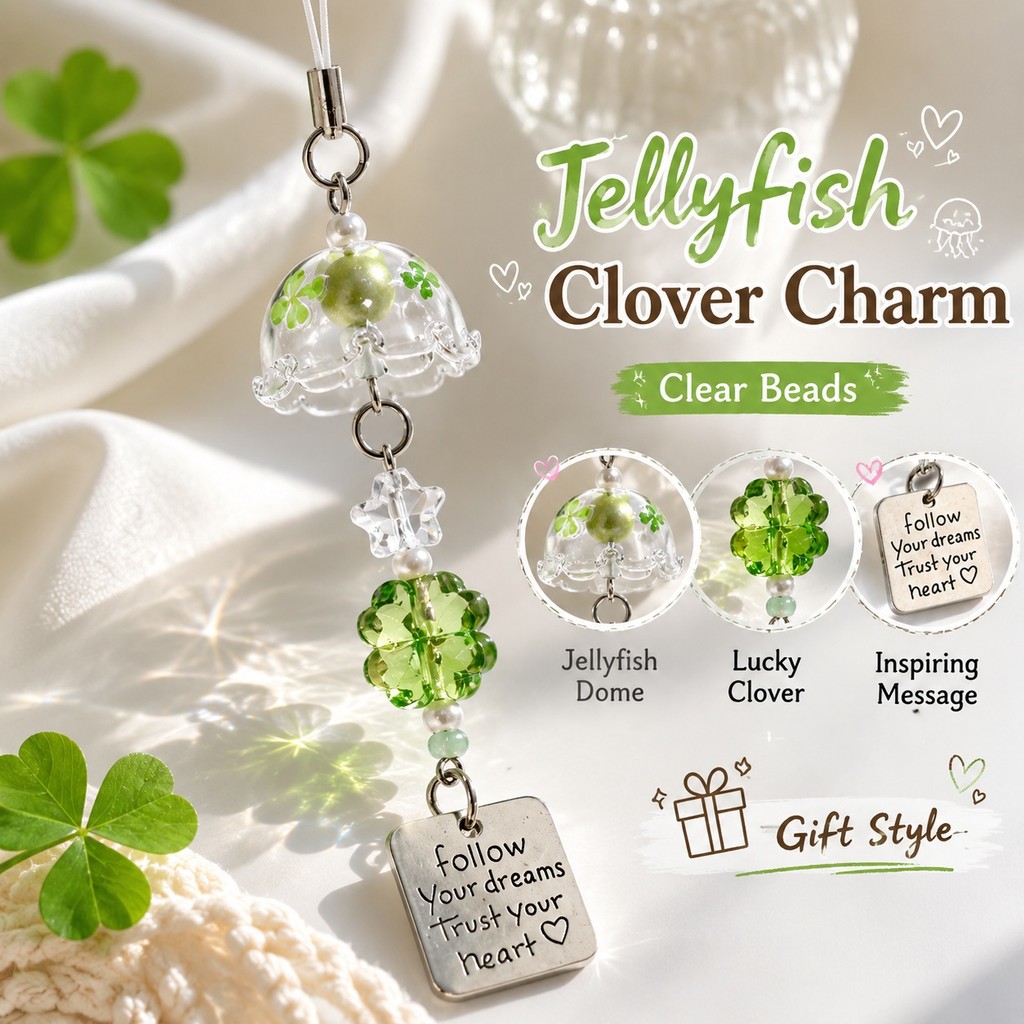 1/2PCS Practical Jellyfish Clover จี้น่ารักแขวน Charm สําหรับกระเป๋าตกแต่งพวงกุญแจ DIY โทรศัพท์ Charm และซื้อของขวัญ