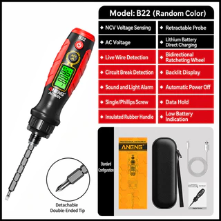 Pcbfun ANENG B22 อัจฉริยะ Digital Ratchet Test ปากกา Multi functional แบตเตอรี่ชาร์จทดสอบเปิด/ปิดปากกาทดสอบไขควง