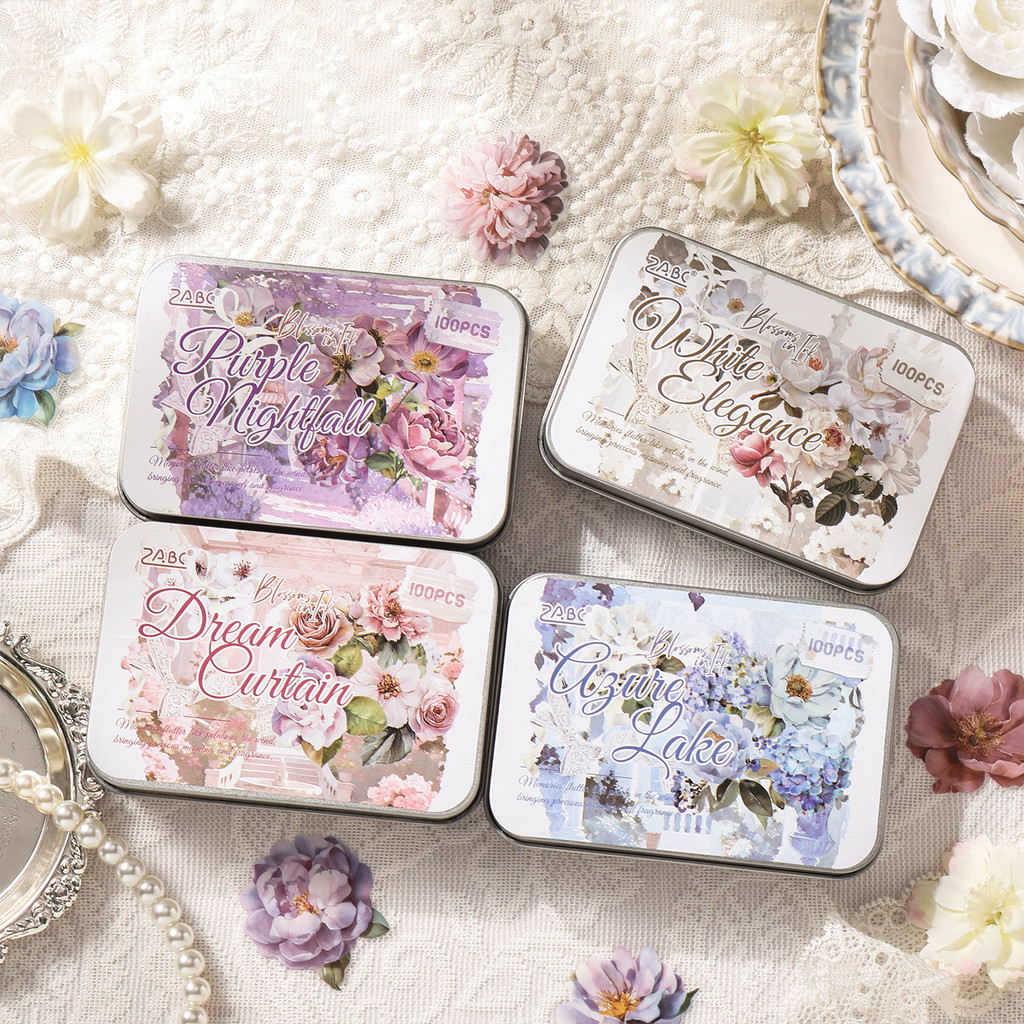 Journamm 100pcs ดอกไม้ Theme Journal สติกเกอร์ Embelishment สติกเกอร์โปร่งใส Scrapbooking อุปกรณ์ Ju