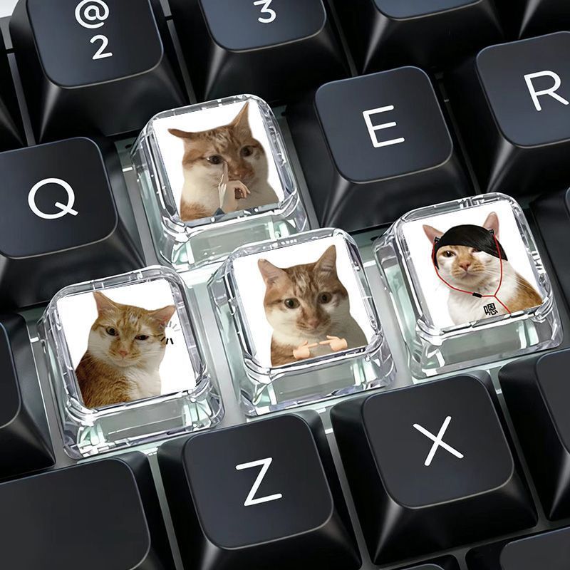 淡淡猫咪表情键帽单个电脑键帽十字轴机械透光键盘个装饰DIYTransparent Keyboard Keycap Single Cartoon Translucent Cross Mechanical