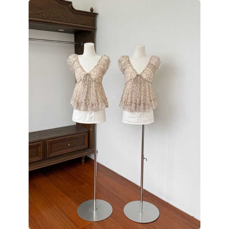 [จํากัดเวลา Seckill] Vneck Laced-Up Floral Chiffon Top Cool Feel ผู้หญิงสวย