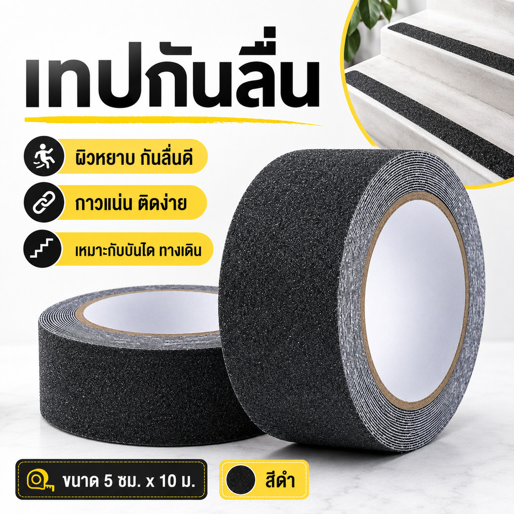เทปกันลื่น 10 เมตร ติดแน่น กันน้ำ เทปติดบันได พื้นห้องน้ำ ทางลาด เพิ่มความปลอดภัยในบ้าน เกรดพรีเมียม ยาว 10M พร้อมส่ง
