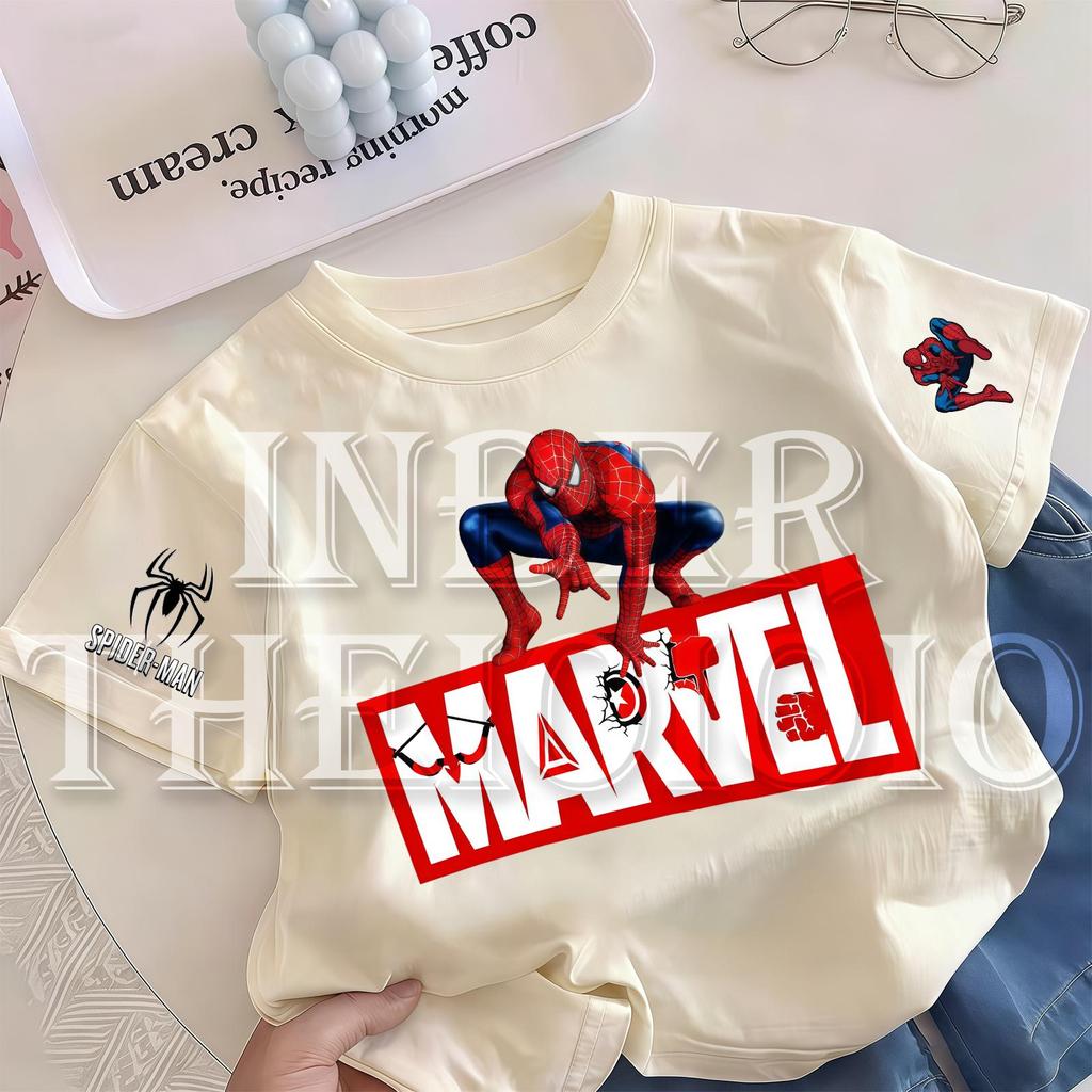 Pebbi Baby เสื้อยืดเด็กฤดูร้อนรุ่นใหม่ ลายสไปเดอร์แมน Spider-Man มาร์เวล Marvel ผ้าฝ้ายแท้100% นุ่มสบาย เสื้อแขนสั้นเด็ก