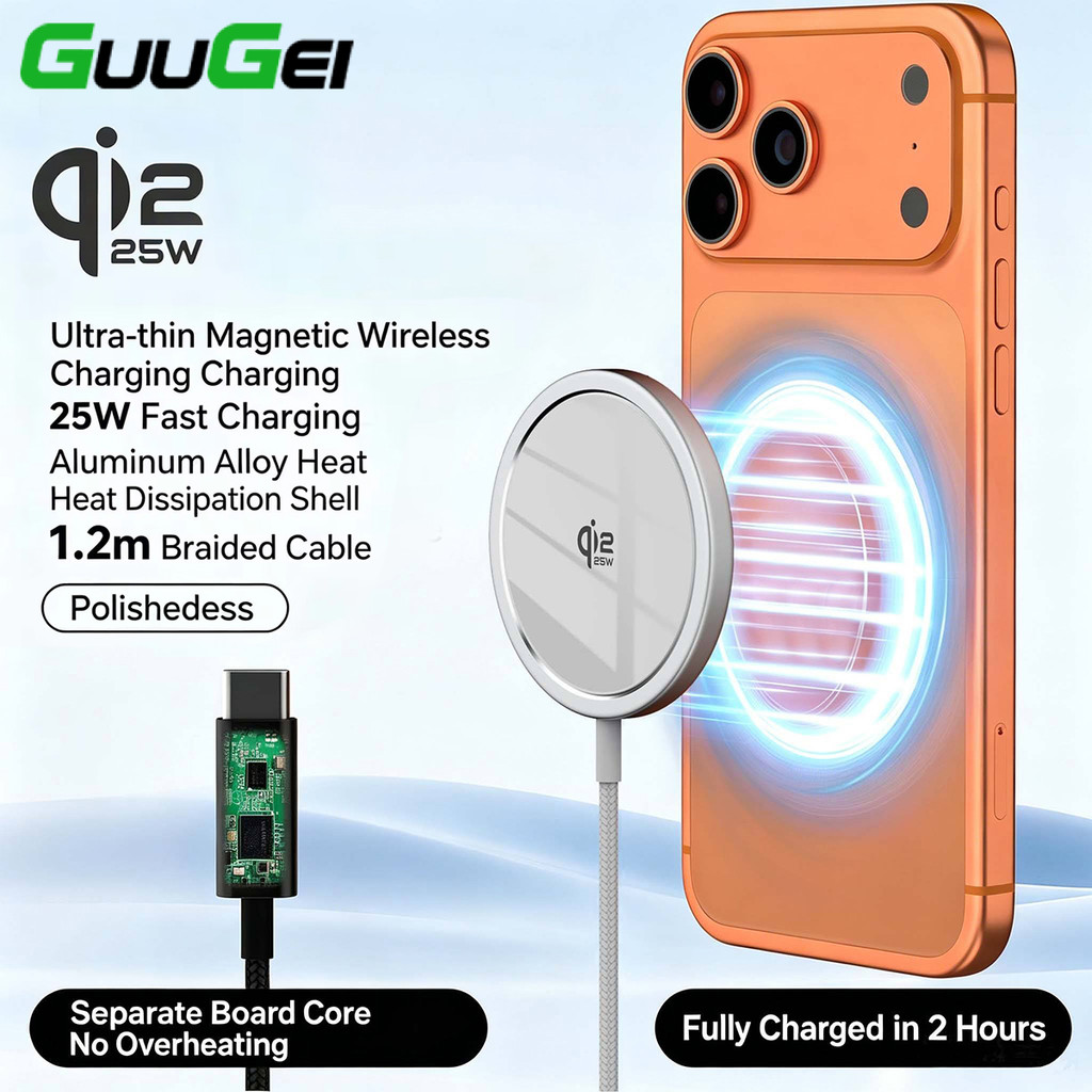 Guugei แท่นชาร์จเร็ว Type C Qi2 25W แท่นชาร์จไร้สายแบบแม่เหล็ก สำหรับชาร์จโทรศัพท์แบบไร้สาย